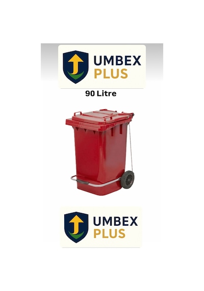 Umbex Tıbbi Atık Plastik Pedallı Çöp Konteyneri 90 Litre Plastik Konteyner - A Isıya Karşı Dayanıklı Kırmızı