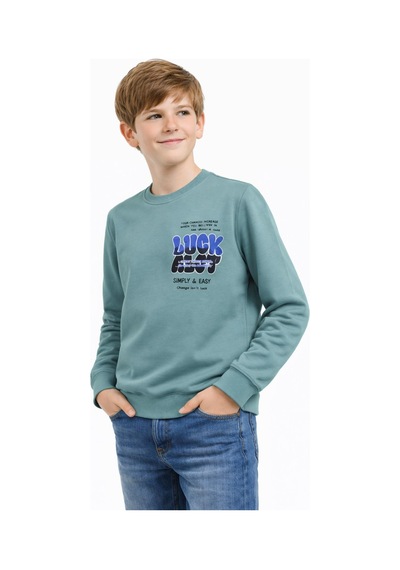 Baglan Erkek Çocuk Önü Arkası Baskılı Sweatshirt Bgl-st05237 Açık Yeşil