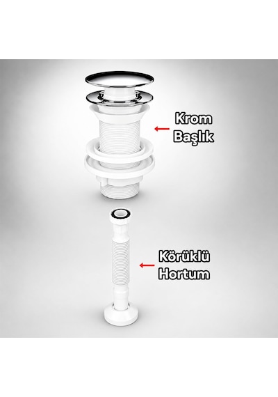 Lexroo Lavabo Sifonu Felix Pop-up Beyaz Evye Lavabo Gider Borusu Koku Önleyici Süzgeçli Bağlantı Standart