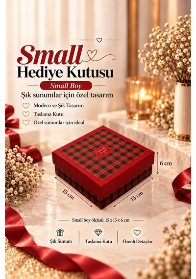 Kolix Hediyelik 3'lü Dekoratif Kutu Kırmızı-siyah İskoç Desen Premium Paketleme Kutusu