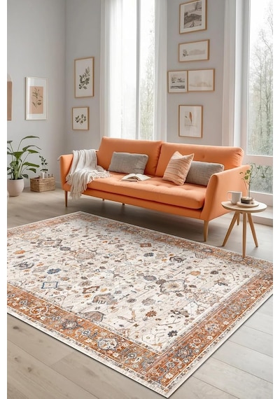 Tr Osima Vintage Desenli Şönil Pamuk Tabanlı Yıkanabilir Kaymaz Antibakteriyel Salon Halısı 200x300 Diğer