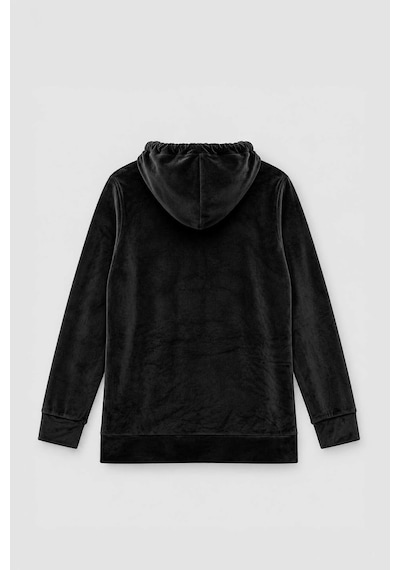 Markapia Kadın Kapüşonlu Cepli Kol Detaylı Kadife Dokulu Sweatshirt SiYAH