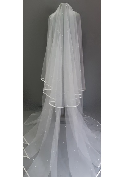Suzanna Moda Hayal Tül 2mt 50cm Boy Incili Saten Biyeli Uzun Duvak