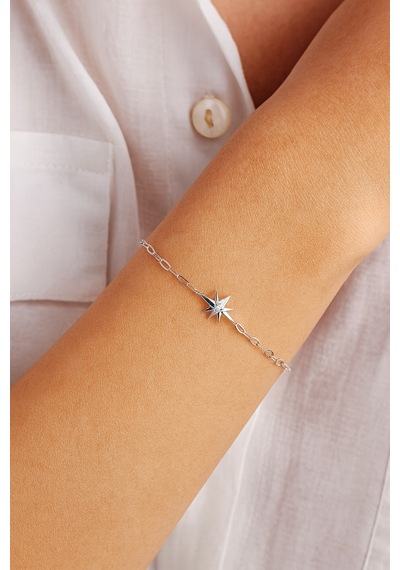 Brezza Lusso Jewelry Yıldız Figürlü 925 Ayar Zirkon Taşlı Zincir Kadın Gümüş Bileklik Gümüş