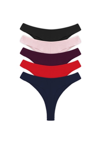 Cottonhill Basic Pamuklu Kadın Tanga 5'li Paket Külot Renkli-6 Çok Renkli