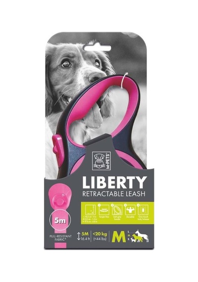 M-pets Liberty Pembe Otomatik Şerit Köpek Gezdirme Tasması 5 Mt M