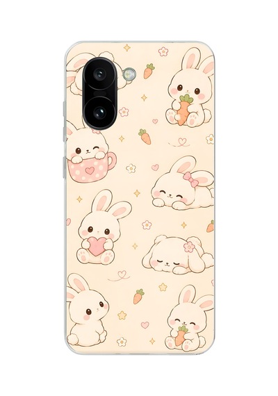 Oneplus 15r Uyumlu Sevimli Kawaii Tavşan Ve Havuç Desenli Krem Baskılı Silikon Kılıf