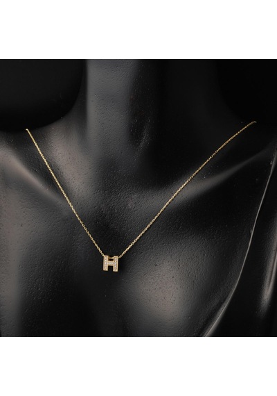 Taşlı H Harfli Minimal Harf Kolye Altın
