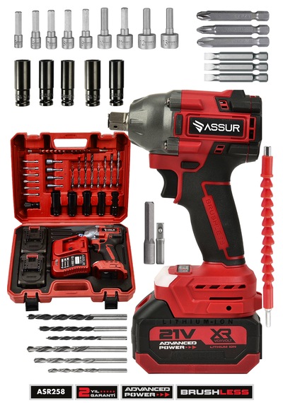 Assur ASR258 21V Çift Akü 350NM Somun Sıkma Sökme Kırmızı Assur ASR258 21V Çift Akü 350NM Somun Sıkma Sökme Kırmızı