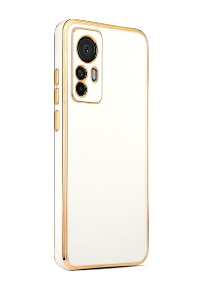 Kilifone - Mi 12t Pro Uyumlu Kılıf Kenarları Parlak Altın Renkli Silikon Bark Kapak - Beyaz - T25805