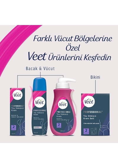 Veet Professional Bikini Bölgesi Tüy Dökücü Krem 4 x 50 ML + Tüy Dökücü Krem 50 ML +  Nemlendirici Köpük 50 ML