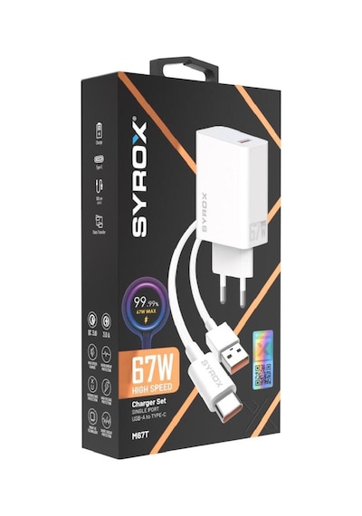 M67t 3.0a 67w Turbo 1mt Usb-a - Type-c Kablolu 1xusb-a Çıkışlı Şarj Cihazı - Beyaz