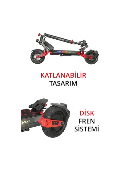 5025-k 1000w Elektrikli Scooter 48v 15.6ah 50-60 Km Menzil Katlanabilir Çift Süspansiyon Off-road Lastik Kırmızı
