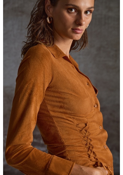 Grımelange Bogotan Kadın Slim Fit Vücudu Saran Süet Belden Bağlamalı Ipli Kahverengi Gömlek Kahverengi Grımelange Bogotan Kadın Slim Fit Vücudu Saran Süet Belden Bağlamalı Ipli Kahverengi Gömlek Kahverengi