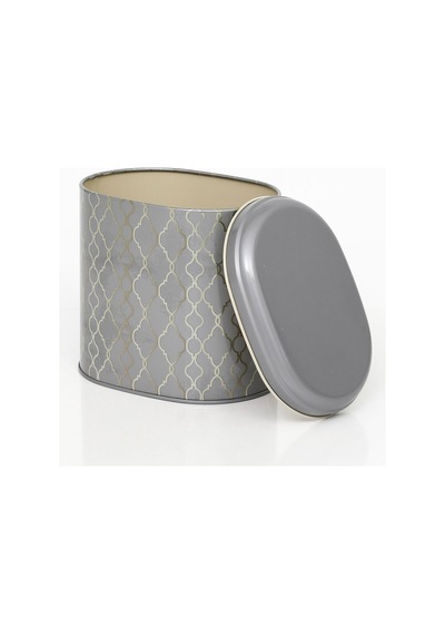 Trellis Old Grey Desenli Oval Metal Saklama Kabı 14 x 12 x 13 CM 1.4 L Çok Renkli