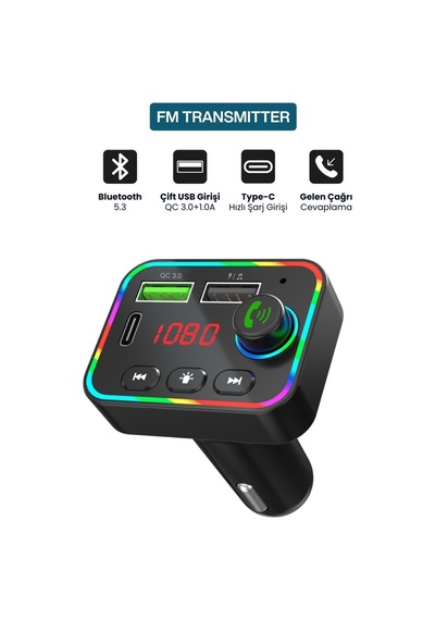 Bluetooth 5.3 Araç İçi Fm Transmitter Pd 25w Qc 3.0 Çift Usb Ekranlı Handsfree
