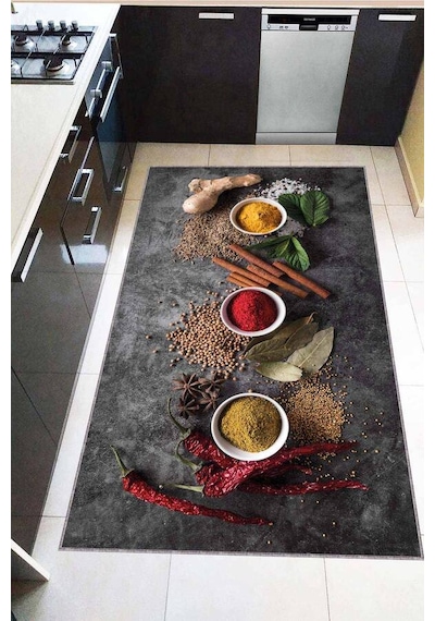 Renkli Kaymaz Taban 3d Baharat Desenli Mutfak Halısı Ar1261n11 Çok Renkli
