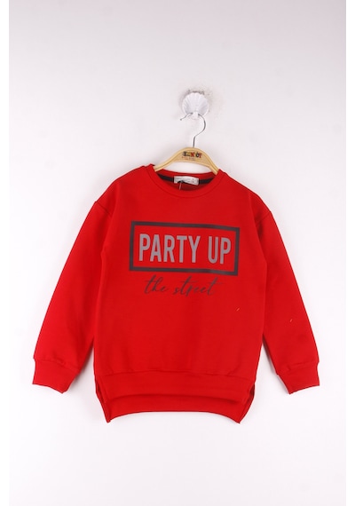 Toontoy Kız Çocuk Relax Fit Bisiklet Yaka Baskılı Sweatshirt - 2 İplik Kırmızı
