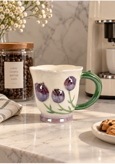 Tulip Lüsterli Mor Porselen Kupa 420 Ml-7761 Çok Renkli