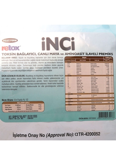 Retox İnci Yüksek Süt Verimli Hayvanlar için Yem Katkısı-20 Kg
