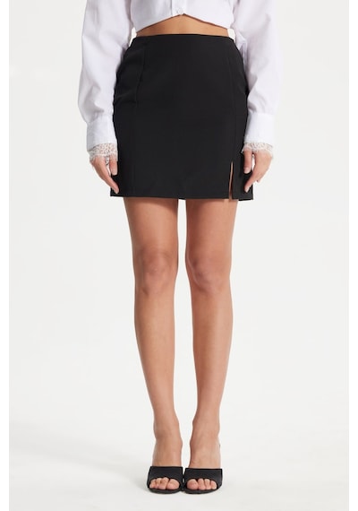Tudors Kadın Slim Fit Dar Kesim Yırtmaç Detaylı Likralı Siyah Etek-50879
