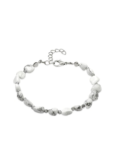 Silver Renk Metal Zincirli Dorika Top Süslemeli Amorf Havlit Doğaltaş Erkek Bileklik Gümüş