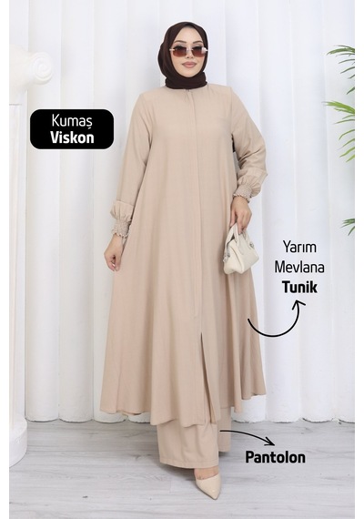 Rahvel Umre Takımı Viskon Kumaş Tunik Pantolon Bir Arada Terletmez İç Göstermez Bej Rahvel Umre Takımı Viskon Kumaş Tunik Pantolon Bir Arada Terletmez İç Göstermez Bej