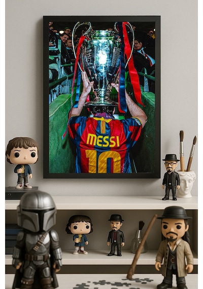 Lionel Messi Siyah Ahşap Çerçeveli Poster, Dekoratif Futbol Duvar Tablosu