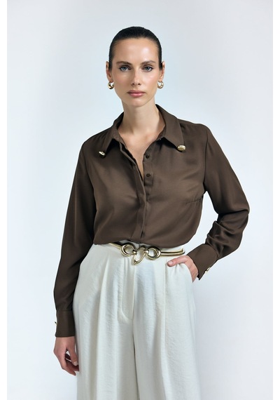 Sateen Lucy Gömlek - Kahve-137110