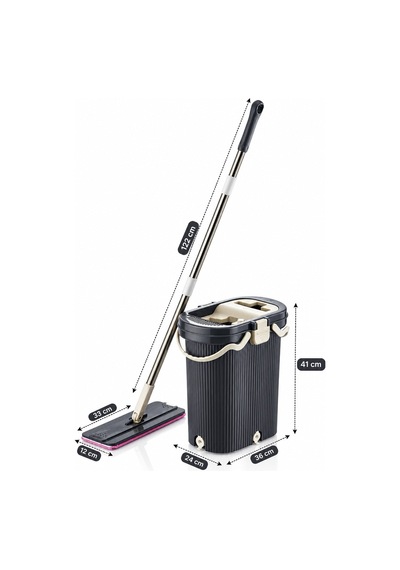 Vıpset Pro Tablet Mop Temizlik Seti %100 Temiz Su Antrasit Temiz & Kirli Su Ayrımlı Vp-601