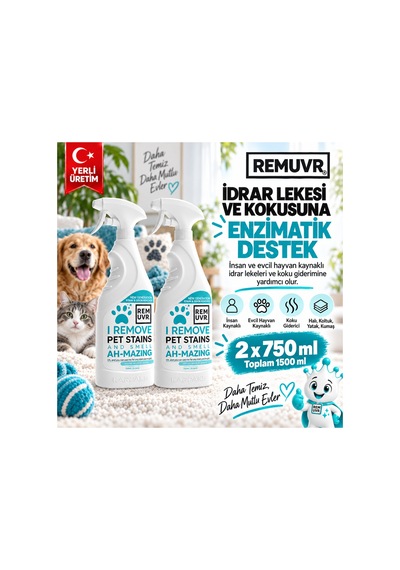 Leke Çıkarıcı Enzimatik Sprey 750 Ml Halı Koltuk Kumaş Kedi Köpek İdrar Ve Koku Giderici X 2 Adet Kedi Köpek, Halı Koltuk Yatak