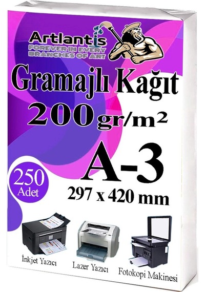 A3 Gramajlı Fotokopi Kağıdı 250 Adet 200 Gr Sertifika Kağıdı Kalın Kağıt Baskı Tüm Yazıcılara Uyumlu 29.7x42cm Ofis Büro