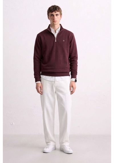 Barrels And Oıl Erkek Yarım Fermuarlı Dik Yaka Selanik Sweatshirt - Vişne Vişne