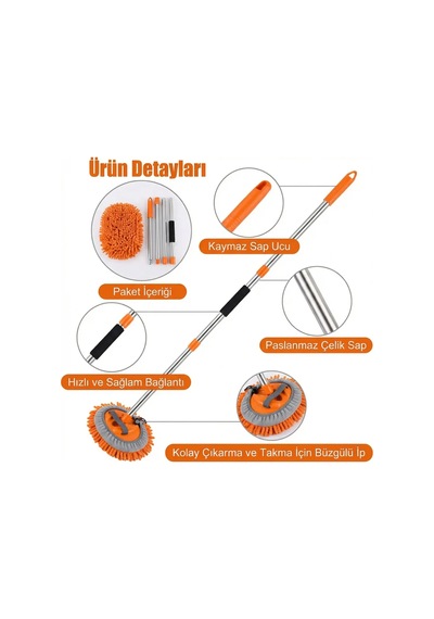 Teleskopik Saplı Oto Yıkama Mop Seti Çizmez Mikrofiber- Schön Weiter