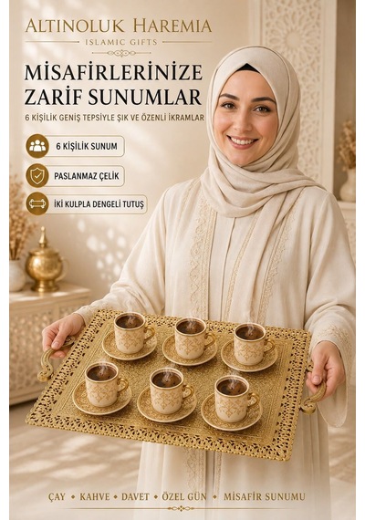 6 Kişilik Paslanmaz Çelik Tepsi Kulplu Dekoratif Sunum Tepsisi 1
