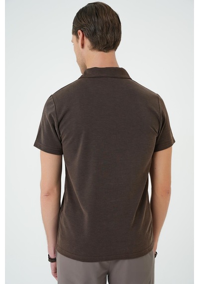 Efor Slim Fit Düğmeli Polo Yaka Pamuklu Koyu Vizon Tişört Ts 879 Vizon
