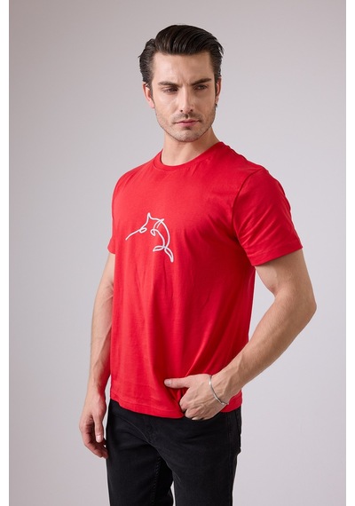 Marıne Tee Deniz Temalı Ribana Bisiklet Yaka Pamuk T-shirt-3126 KIrmızı