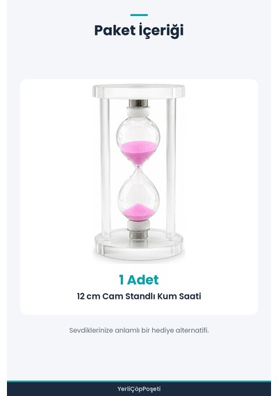 Orta Boy Cam Standlı Kum Saati - 12 Cm Yükseklik - Dekoratif Süs Eşyası Pembe