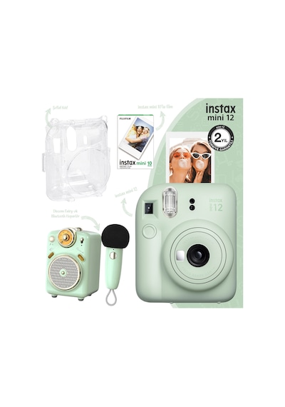 Instax Mini 12 Fotoğraf Makinesi + 10'lu Film + Şeffaf Kılıf + Divoom Fairy-OK Karaoke Bluetooth Hoparlör