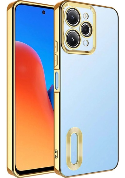 Xiaomi Redmi 12 Kılıf Kamera Korumalı Logo Gösteren Zore Omega Kapak Gold