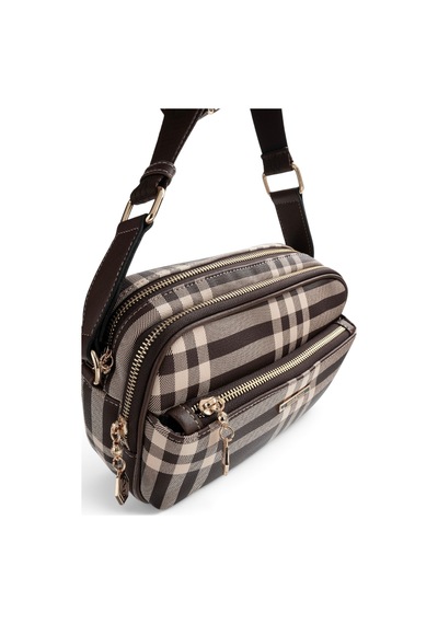 Silver & Polo Silver Polo Kahve - Kahve Çizgili Ekose Kadın Çapraz Çanta Sp1162
