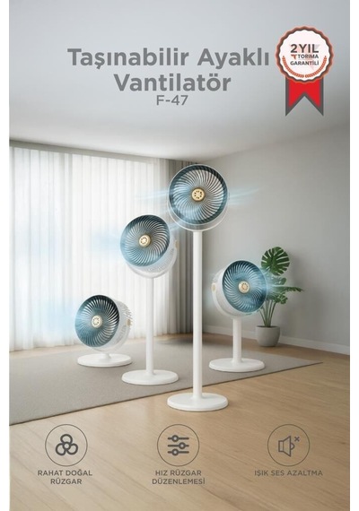 Özel Seri Modern Ev Kolay Sessiz Vantilatör Şarjlı F47 Siyah Beyaz