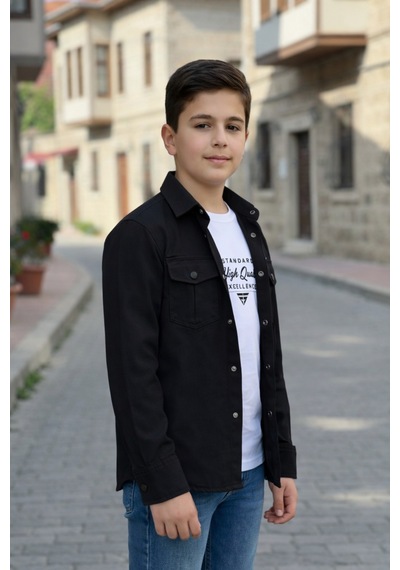 Pina Kids Erkek Çocuk Çıtçıtlı Gömlek Tişört Üst Takım Siyah