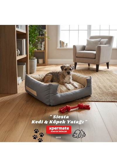 Xpermate Kedi Yatağı ve Köpek Yatağı 55 x 60 x 23 CM Fermuarlı Evcil Hayvan Yatağı Yuvi Siesta