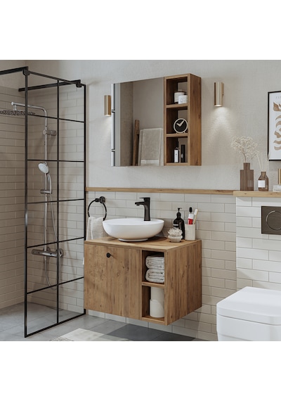 Lotus Lavabolu Mdf 65 Cm Banyo Dolabı + Aynalı Üst Dolap Atlantik Atlantik Çam