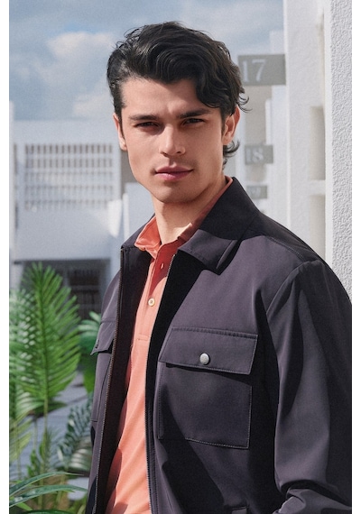 İmza Berberi Yaka Gabardin Düz Slim Fit Casual Mont 1007260151 Lacivert