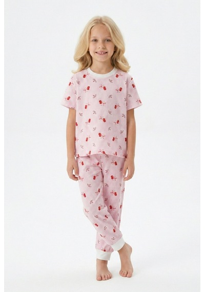 Bunny Hopp Kiraz Desenli Çizgili Kısa Kollu Kız Çocuk Pijama Takımı - Pamuklu Pembe Uyku Seti Pembe - Beyaz 3 - 4 Yaş Bunny Hopp Kiraz Desenli Çizgili Kısa Kollu Kız Çocuk Pijama Takımı - Pamuklu Pembe Uyku Seti Pembe - Beyaz 3 - 4 Yaş