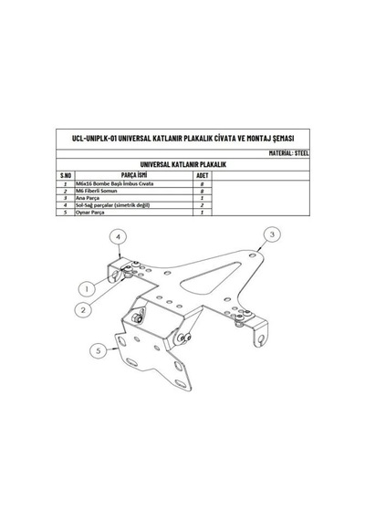 Moto Üçel Unıversal Katlanır Plakalık