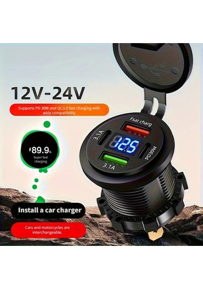 Cloud011 Siyah 120w 4 Port Araç Şarj Cihazı Çift Pd Hızlı Şarj 12v-24v Geniş Voltaj Motorcycle Rv