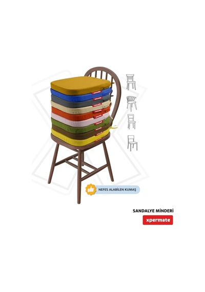 Xpermate 6'li Sandalye Minderi Seti Oval 42x42x5 Cm Standart Fit, Fermuarlı Yıkanabilir Kılıf, Bağcıklı Kaymaz, L Diğer